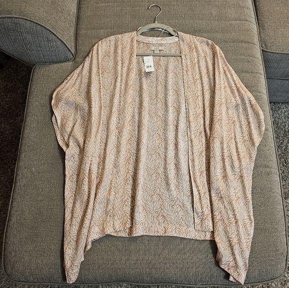 LOFT Pink White Leaf Sheer Casual Light Open Front Coastal Cardigan Topper XS/S - Picture 1 of 7